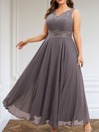 Vestido de gasa para madre de la novia, corte A, escote en V, largo hasta los tobillos, con apliques de lentejuelas, encaje y cuentas