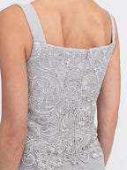 3-teiliger Chiffon-Hosenanzug mit quadratischem Ausschnitt und Jacke für die Mutter der Braut 