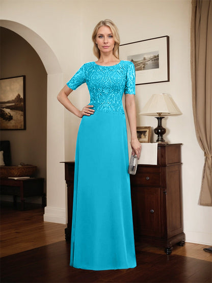 Vestido de gasa con encaje y lentejuelas para madre de la novia, corte A, largo hasta el suelo