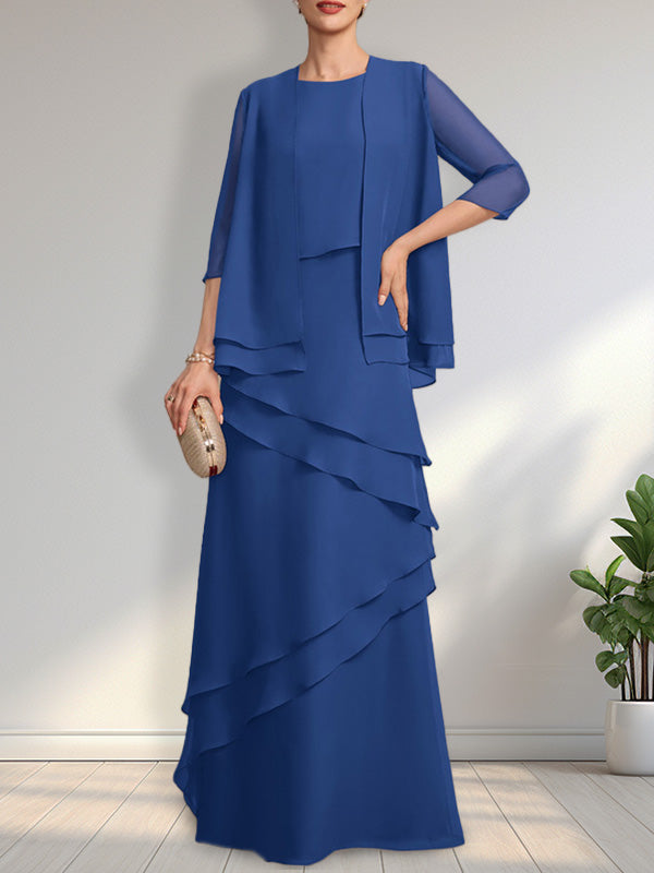 Vestido de gasa para madre de la novia con escote redondo y largo hasta el suelo