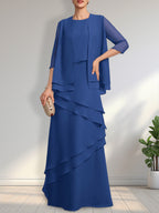 Vestido de gasa para madre de la novia con escote redondo y largo hasta el suelo