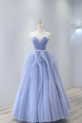 Aleah | Blaues trägerloses langes Ballkleid aus Tüll, schönes Abendkleid mit herzförmigem Ausschnitt