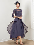Vestidos de madre de la novia de corte A/princesa con escote redondo y largo hasta la rodilla