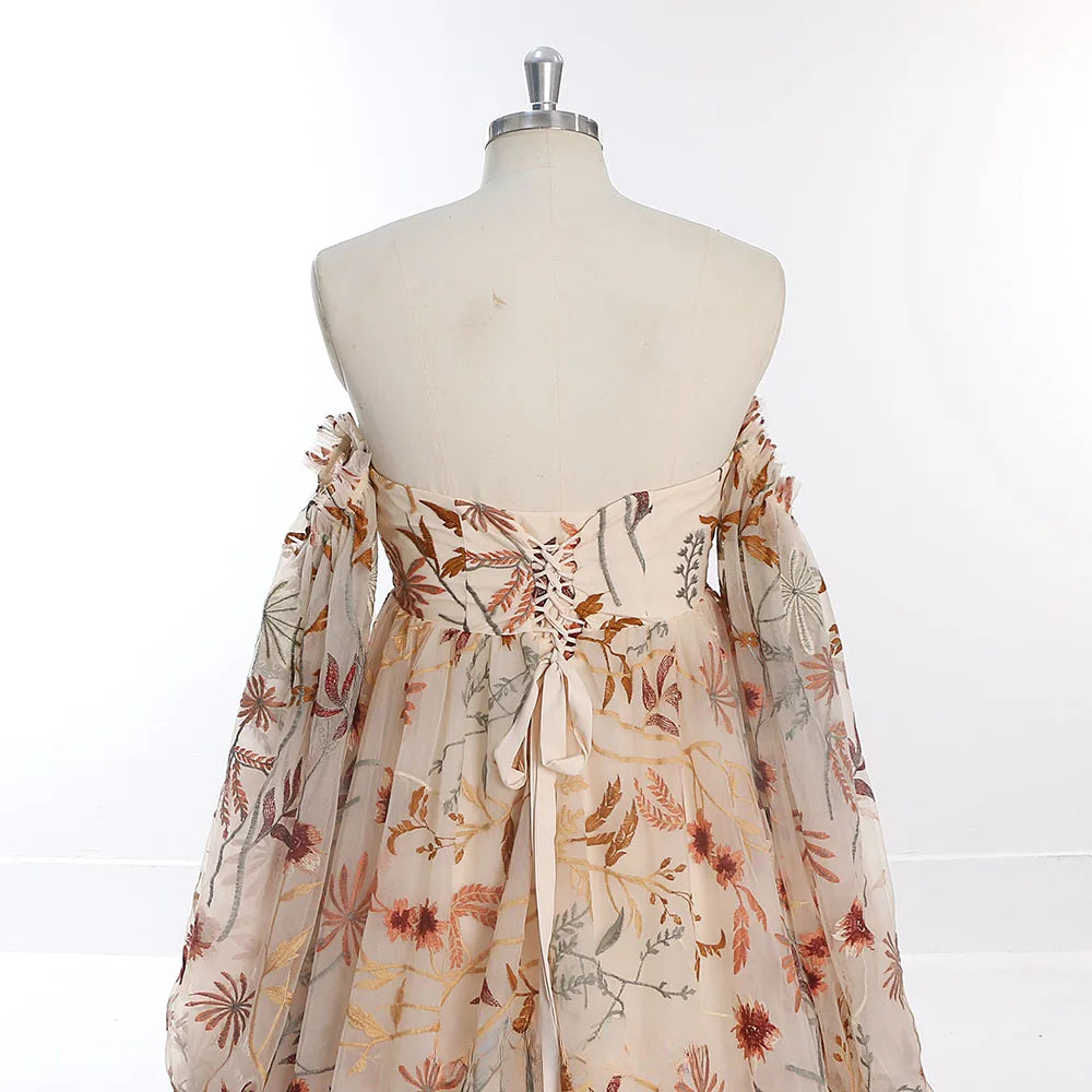 Floral Off Shoulder Embroidery Lace Dress Maternity Dresses for Photo Shoot Side Slit Pregnancy Shooting Dress Sunnderly SY230320