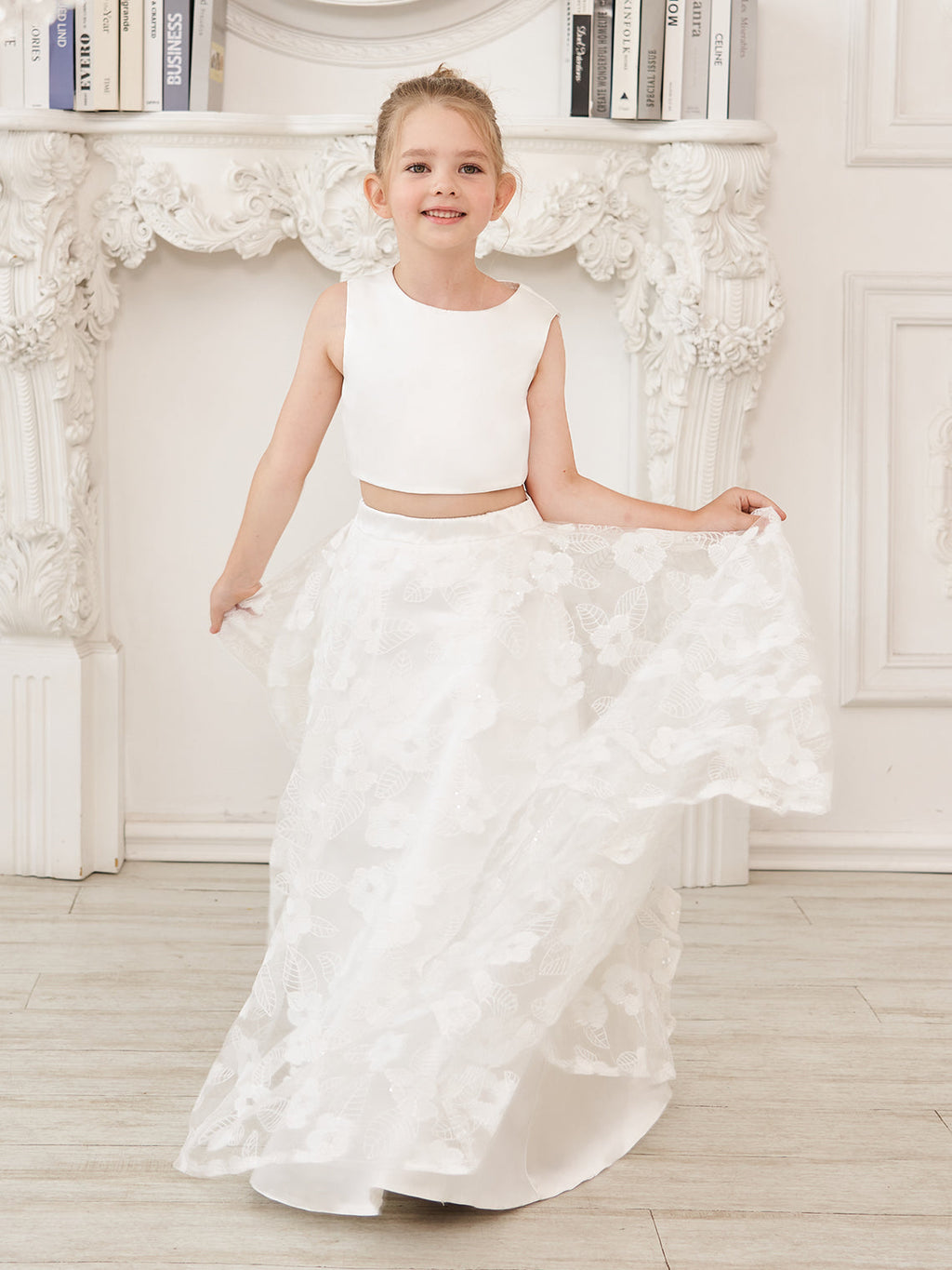 A-Linie Spitze Satin Bodenlang Elfenbein Kleid (010146741) 