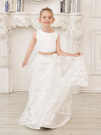 A-Linie Spitze Satin Bodenlang Elfenbein Kleid (010146741) 