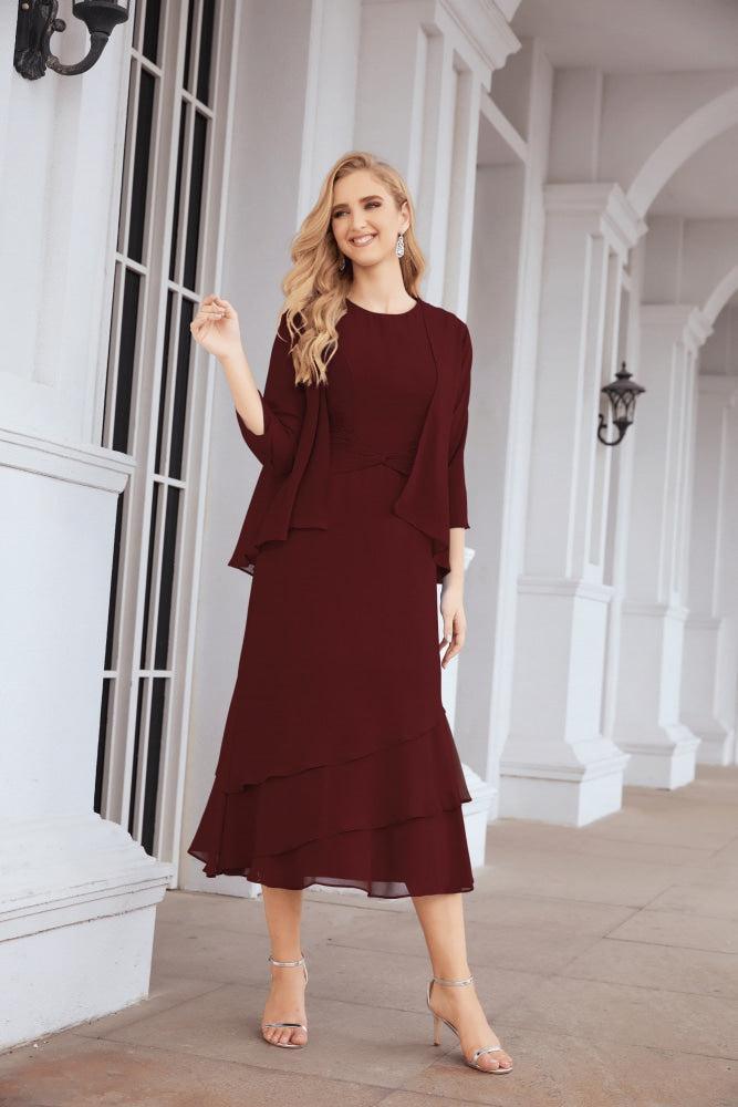 Vestido formal de fiesta Sunnderly de dos piezas, corte A, para madre de la novia, SY28072 
