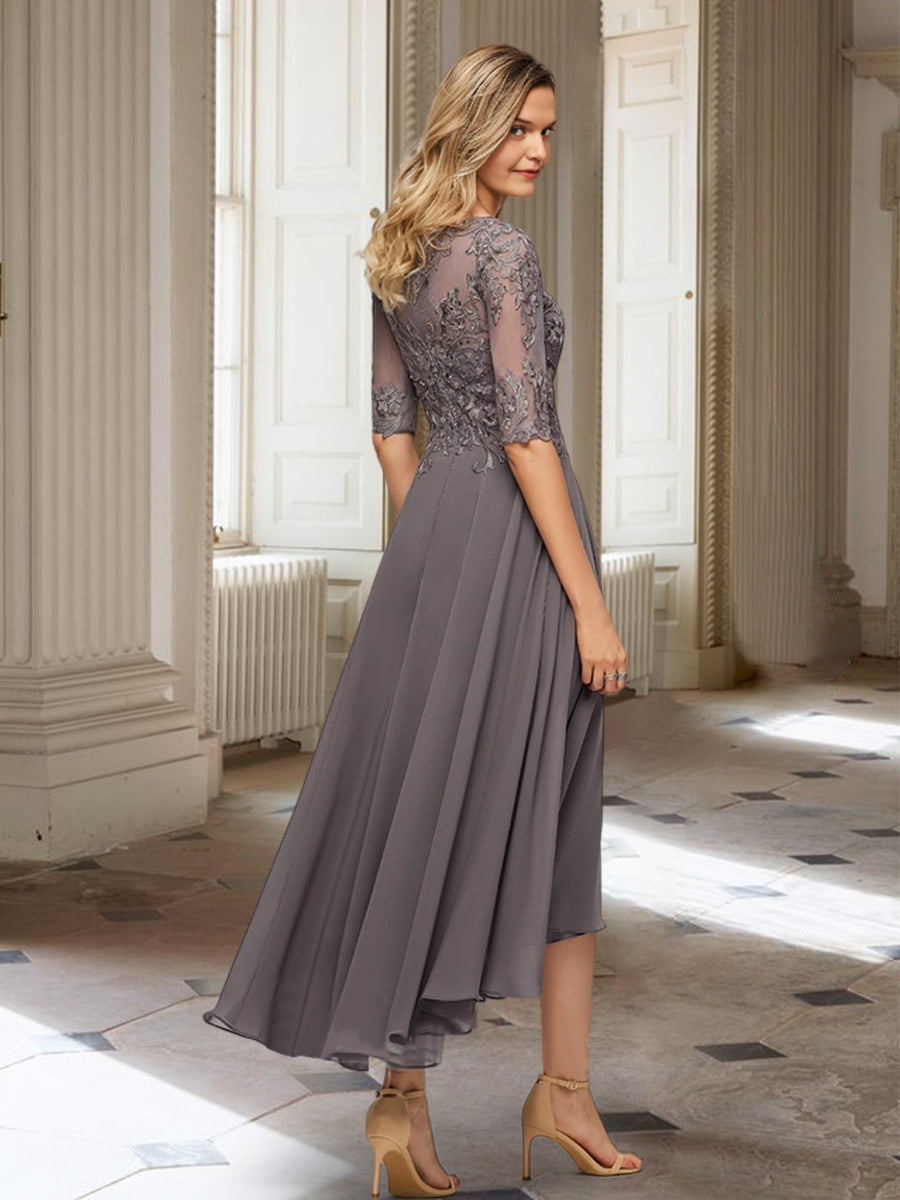 Vestidos de madre de la novia de corte A/princesa con media manga y apliques