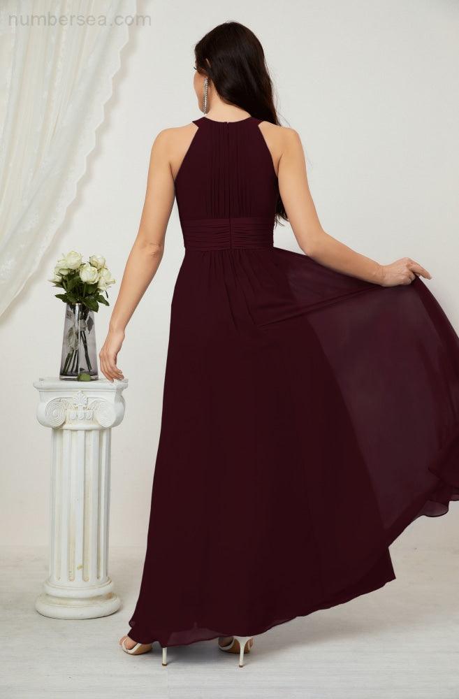 Vestido formal de fiesta Sunnderly de gasa con cuello halter, largo y sin mangas, para dama de honor SY2802 