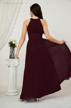 Vestido formal de fiesta Sunnderly de gasa con cuello halter, largo y sin mangas, para dama de honor SY2802 