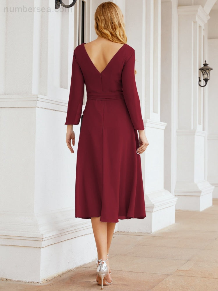 Brautjungfernkleid mit V-Rücken und Taillengürtel für die Mutter der Braut, Hochzeitsgäste, SY28031 