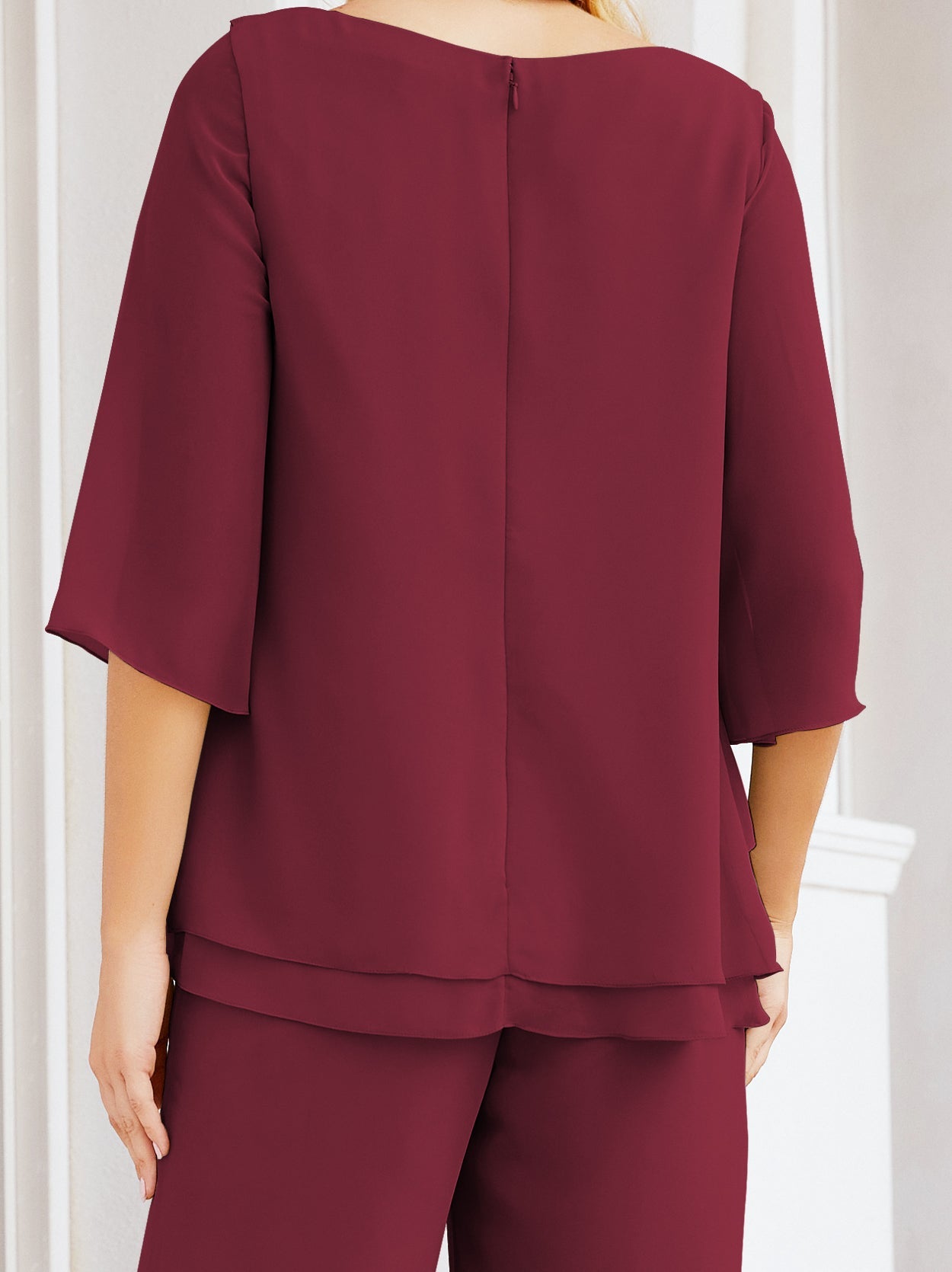 Sunnderly Elegant 2 Piece Mother of The Bride Dress Plus Size Pant Suits Ruffle Layers Sliver Housecoat SY28064