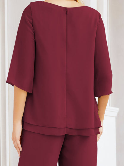 Sunnderly Elegant 2 Piece Mother of The Bride Dress Plus Size Pant Suits Ruffle Layers Sliver Housecoat SY28064