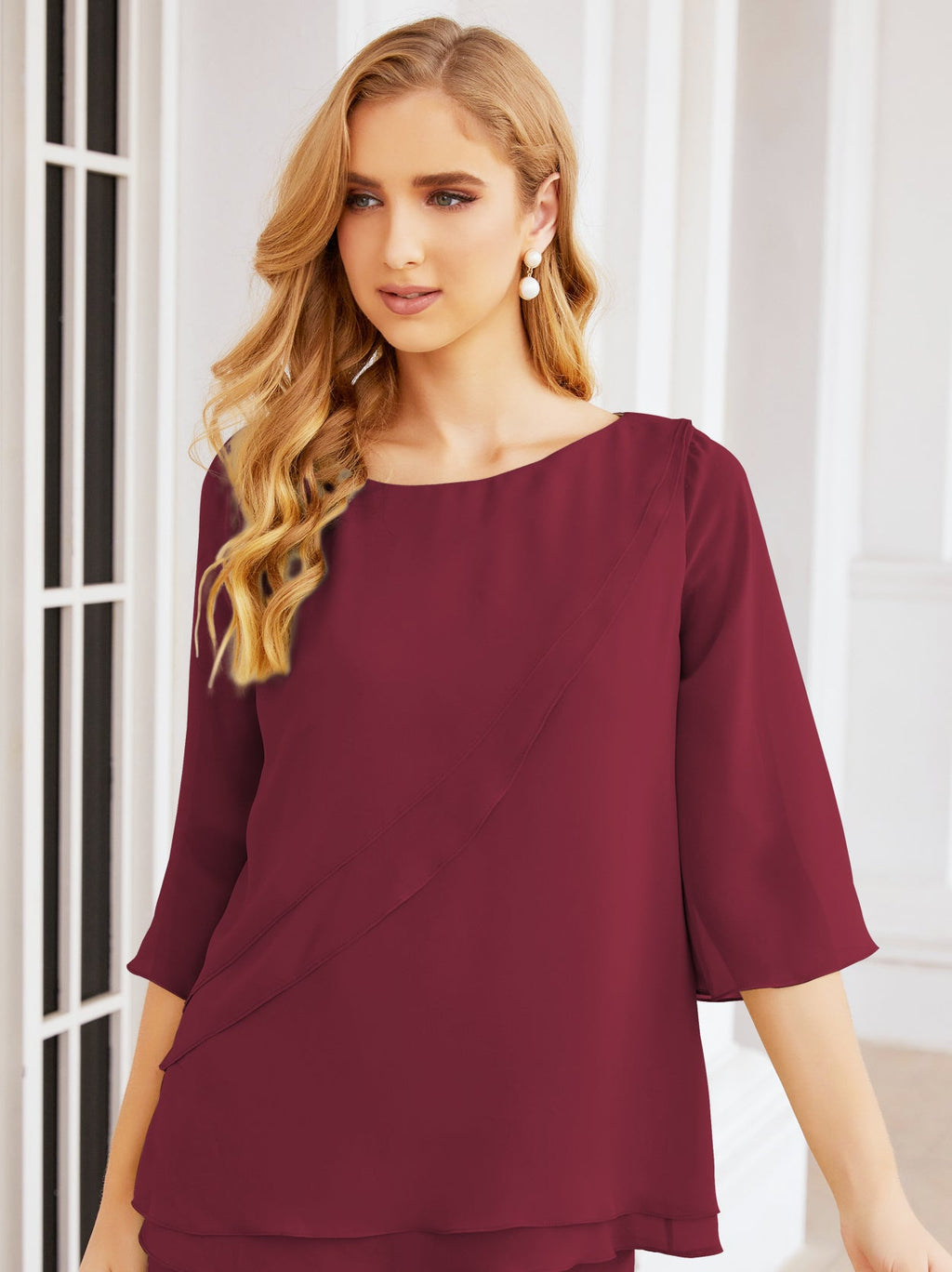 Elegante vestido de dos piezas para madre de la novia, talla grande, pantalón, capas con volantes, bata plateada SY28064 