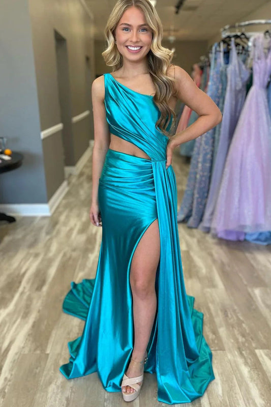 Shannon | Bezaubernde Meerjungfrau One-Shoulder Satin Ballkleider mit Schlitz