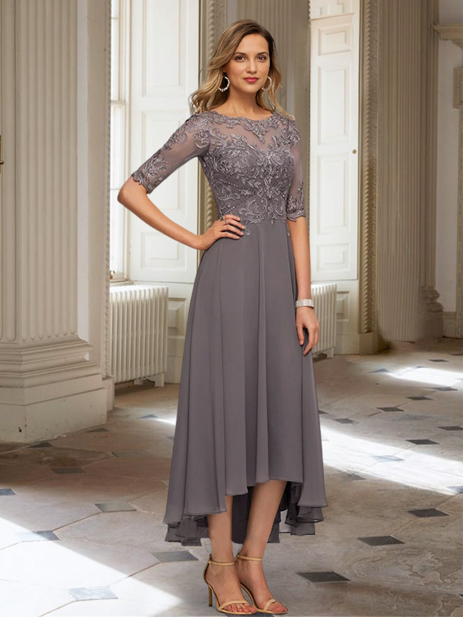 Vestidos de madre de la novia de corte A/princesa con media manga y apliques