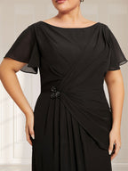 Vestido de gasa con encaje, corte A, ilusión, largo hasta la rodilla, para madre de la novia, con lentejuelas y abalorios