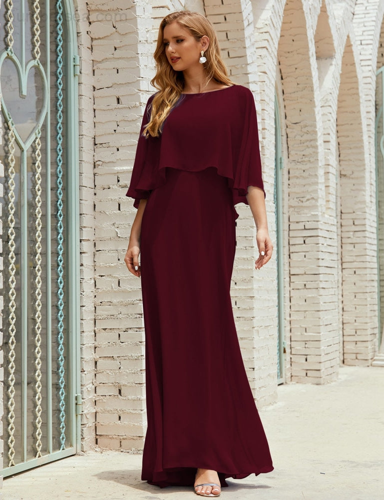 Vestido de dama de honor Sunnderly para mujer, de gasa, manga larga y cuello en V, vestido formal para boda o fiesta SY28018 