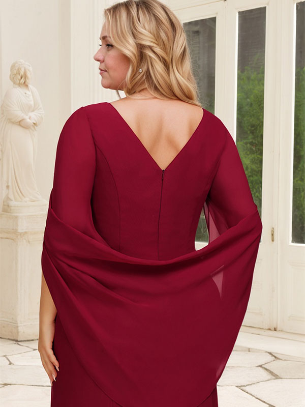 Vestido de madre de la novia de gasa con escote barco, corte trompeta/sirena, largo hasta el suelo, con pliegues