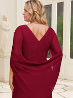 Vestido de madre de la novia de gasa con escote barco, corte trompeta/sirena, largo hasta el suelo, con pliegues