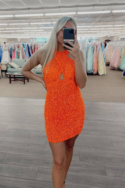 Lynn | Vestido de fiesta de lentejuelas rosa intenso, corte A, espalda descubierta