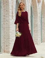 Vestido de dama de honor Sunnderly para mujer, de gasa, manga larga y cuello en V, vestido formal para boda o fiesta SY28018 