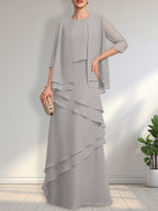 Vestido de gasa para madre de la novia con escote redondo y largo hasta el suelo