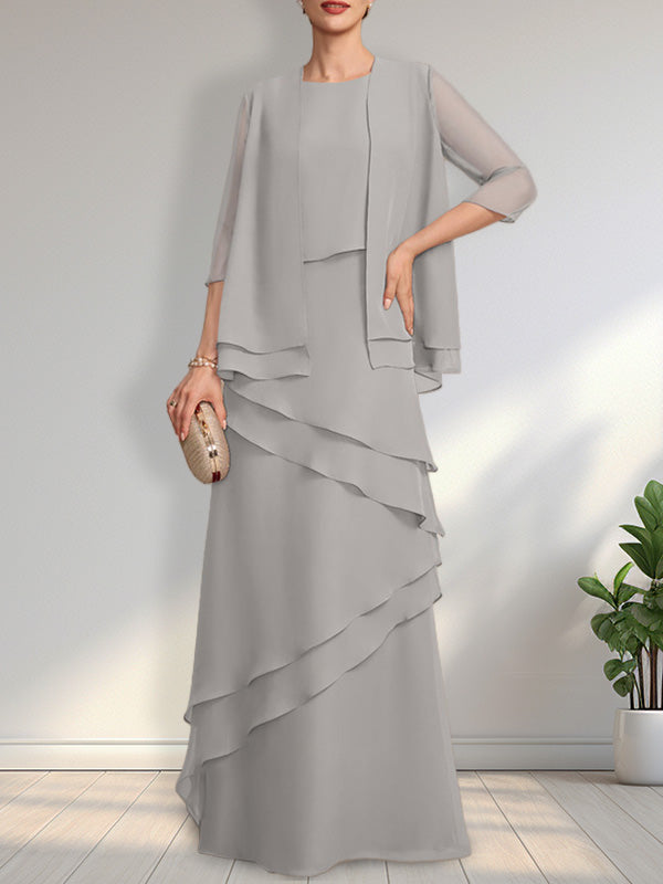 Vestido de gasa para madre de la novia con escote redondo y largo hasta el suelo
