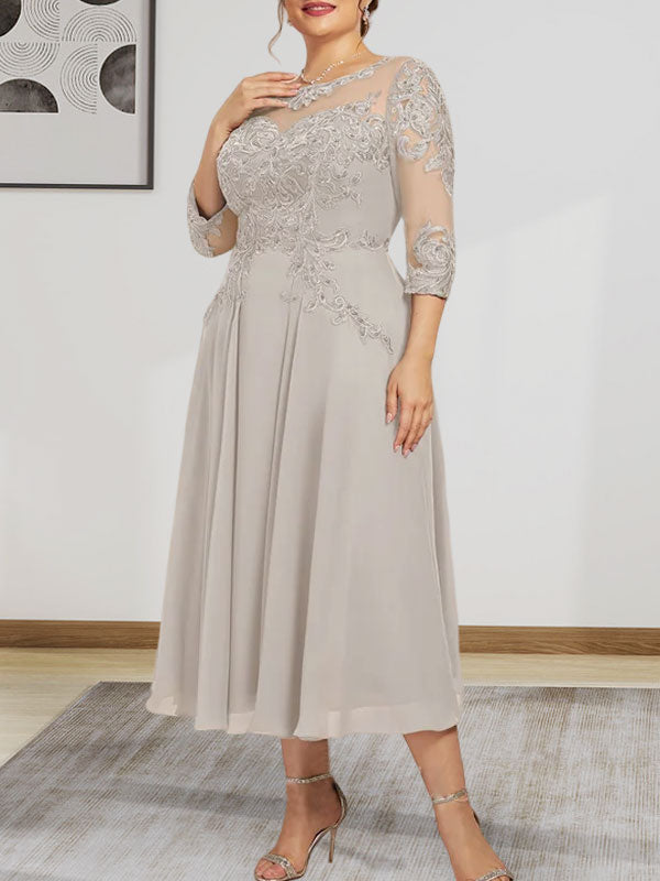 Vestido de gasa con encaje, corte A, ilusión, largo hasta la rodilla, para madre de la novia, con lentejuelas y abalorios