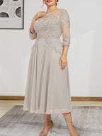 Vestido de gasa con encaje, corte A, ilusión, largo hasta la rodilla, para madre de la novia, con lentejuelas y abalorios