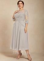 Vestido de gasa con encaje, corte A, ilusión, largo hasta la rodilla, para madre de la novia, con lentejuelas y abalorios