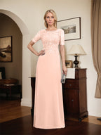 Vestido de gasa con encaje y lentejuelas para madre de la novia, corte A, largo hasta el suelo
