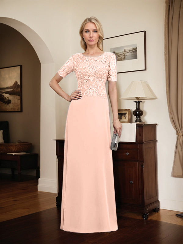 Vestido de gasa con encaje y lentejuelas para madre de la novia, corte A, largo hasta el suelo