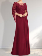 Vestido de gasa con encaje, ilusión, corte A, largo hasta el suelo, para madre de la novia con lentejuelas plisadas