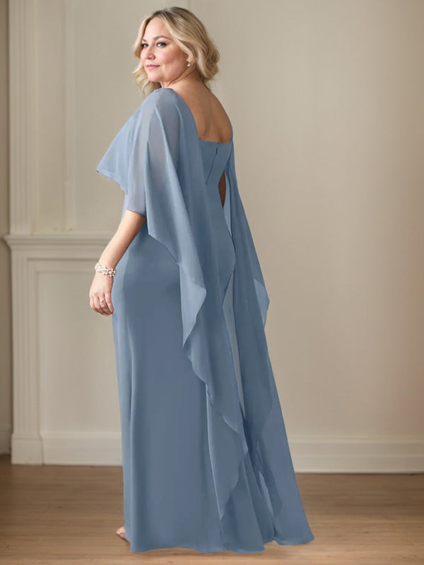 Vestido de gasa para madre de la novia, largo hasta el suelo, con escote redondo y volantes en cascada