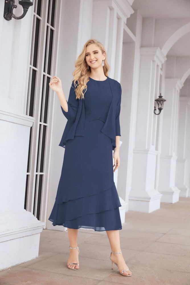Vestido formal de fiesta Sunnderly de dos piezas, corte A, para madre de la novia, SY28072 
