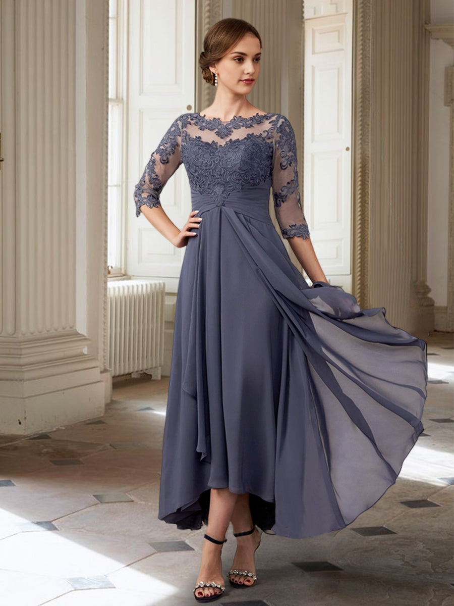 Vestidos de madre de la novia de manga larga con corte A/princesa y apliques
