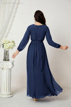 Vestidos de noche Sunnderly con escote en V profundo, gasa, para dama de honor, manga larga de obispo, abertura lateral, vestido formal SY2806 