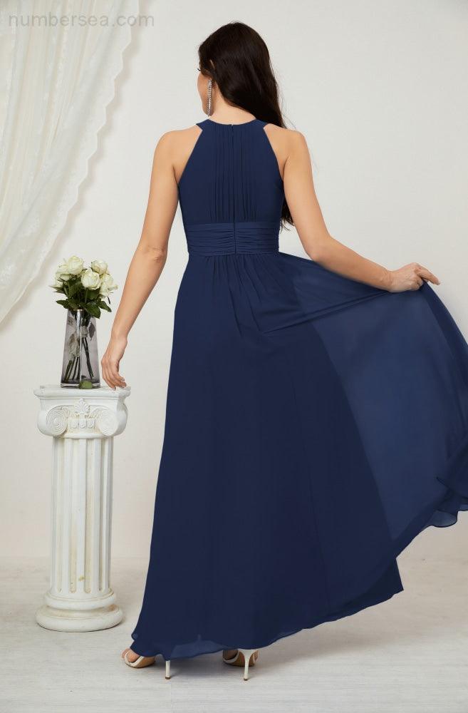 Sunnderly Formal Party Gown Dress Chiffon Halter Long Sleeveless Bridesmaid Dresses SY2802