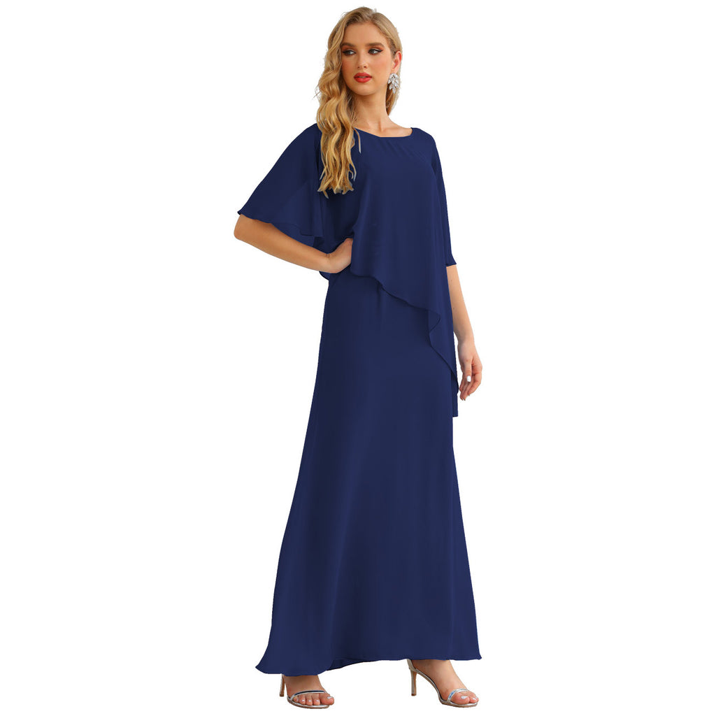 Sunnderly Chiffon-Kleid für die Brautmutter in Übergröße, formelles Ballkleid mit Rüschenumhang