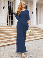 Vestido formal de fiesta Sunnderly, largo, para madre de la novia, con capa con volantes, SY28026 