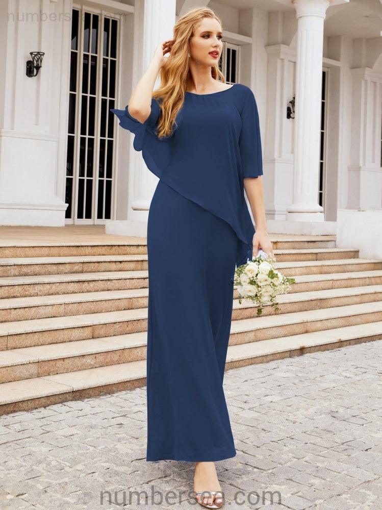 Vestido formal de fiesta Sunnderly, largo, para madre de la novia, con capa con volantes, SY28026 
