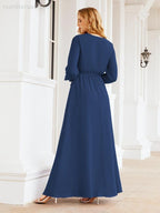 Sunnderly Women's Chiffon Bridesmaid Dress A line Long Sleeves Formal Evening Prom Gown for Wedding Guest SY28032