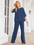 Elegante vestido de dos piezas para madre de la novia, talla grande, pantalón, capas con volantes, bata plateada SY28064 