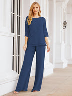 Elegante vestido de dos piezas para madre de la novia, talla grande, pantalón, capas con volantes, bata plateada SY28064 