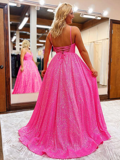 Hayden | Langes Ballkleid mit Pailletten und V-Ausschnitt in A-Linie