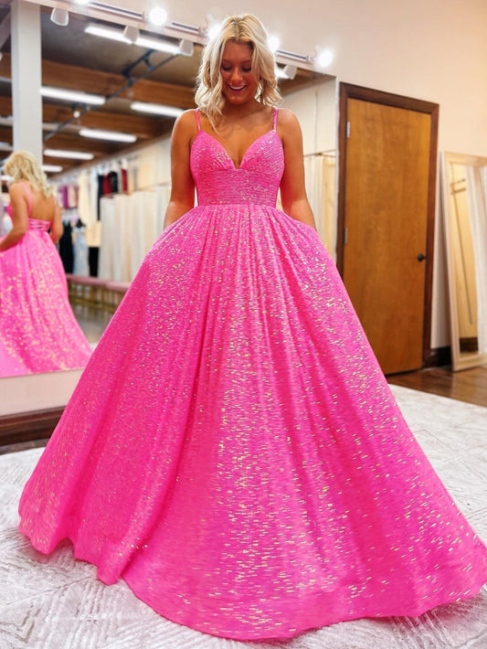 Hayden | Langes Ballkleid mit Pailletten und V-Ausschnitt in A-Linie