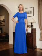 Vestido de gasa con encaje y lentejuelas para madre de la novia, corte A, largo hasta el suelo