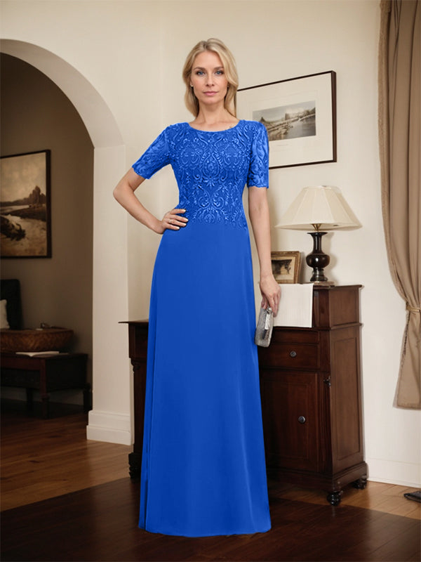 Vestido de gasa con encaje y lentejuelas para madre de la novia, corte A, largo hasta el suelo