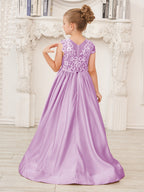 A-Linie Spitze Satin Bodenlang Blumenmädchenkleid 